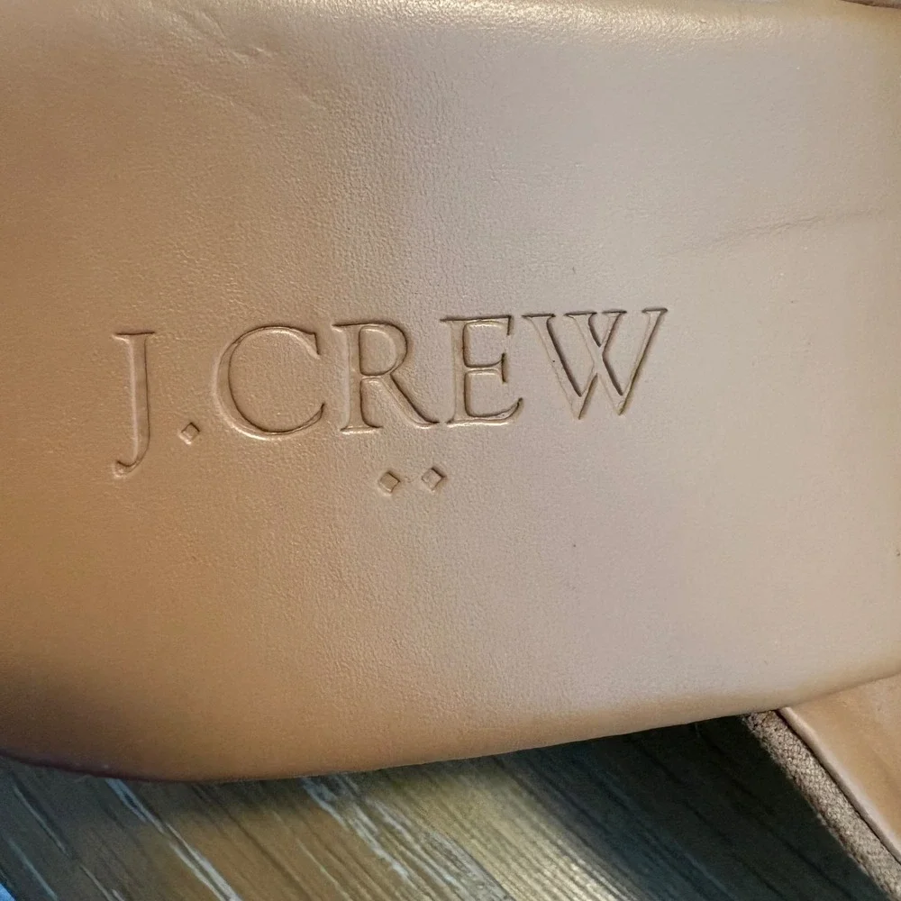 J.Crew Womens Tan Suede Crisscross Espadrille Wedge Sandals‎ Peep Toe Slide 9.5